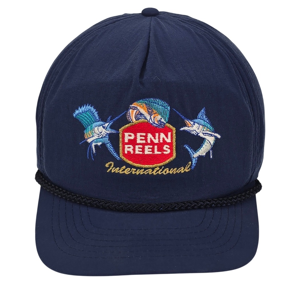 Penn Reels International Fishing Hat OSFA Navy Blue Rope Marlin Tuna Embroidered